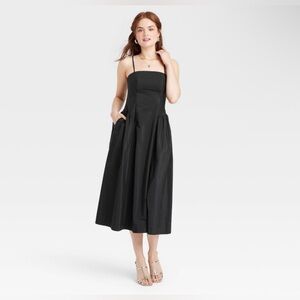 Women's Dropped Waist Midi A-Line Dress - Black size 10